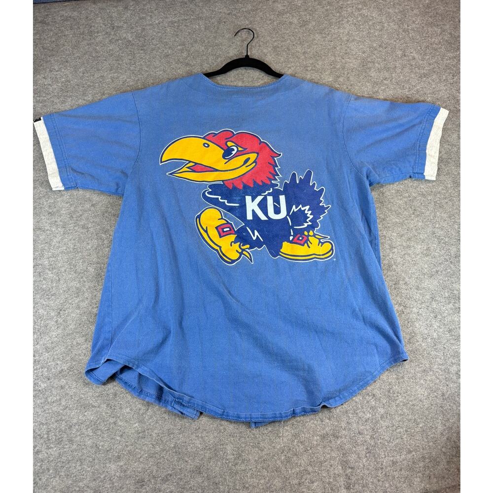 VINTAGE 90s Kansas Jayhawks Baseball Jersey Men XL Blue College Sportswear Retro